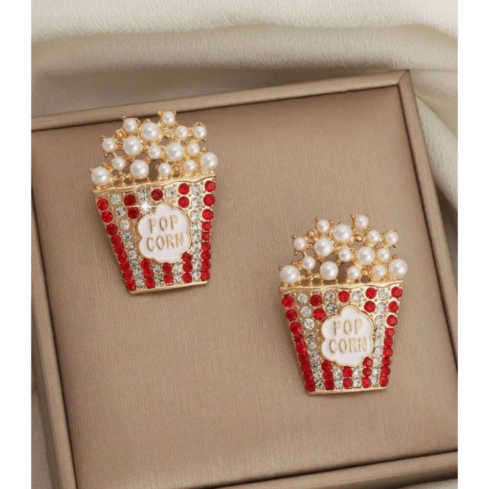 Popcorn Earrings in a Tub with Crystals and Pearls - Picture 2 of 6